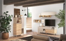 Hochkommode >Morena< soft-close, Cashmere / Eiche Cadiz Nachbildung - 81x154x42 (BxHxT)