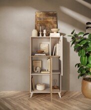 Hochkommode >Morena< soft-close, Cashmere / Eiche Cadiz Nachbildung - 81x154x42 (BxHxT)