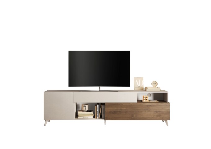 Lowboard >Morena< soft-close, Cashmere / Mercure, Holzwerkstoff - 241x67x42cm (BxHxT)