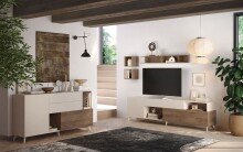 Lowboard >Morena< soft-close, Cashmere / Mercure, Holzwerkstoff - 241x67x42cm (BxHxT)