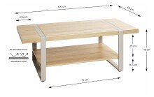 Couchtisch >25799< in eiche Dekor / Metall - 120x45x60cm (BxHxT)