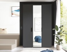 Drehtürenschrank >LOBATO< 3 Türe, Graphit und Spiegel - 151,7x225x52cm (BxHxT)
