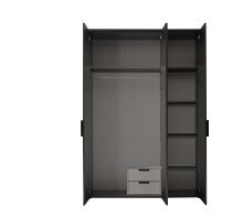 Drehtürenschrank >LOBATO< 3 Türe, Graphit und Spiegel - 151,7x225x52cm (BxHxT)