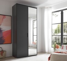 Drehtürenschrank >LOBATO< in Graphit - 101,7x225x52cm (BxHxT)