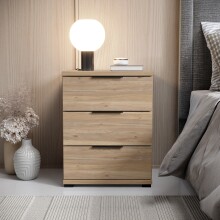 Nachtkommode >SMILLA 2< 3 Schubladen, Mauvella Oak Dekor - 46x61x42cm (BxHxT)