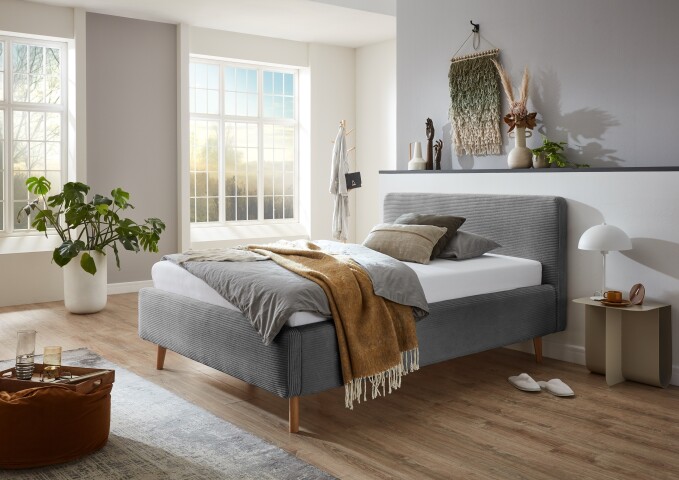 Polsterbett >Mattis< Liegefläche 120x200cm, Poso grau, Stellmaß: 141x105x218cm (BxHxT)