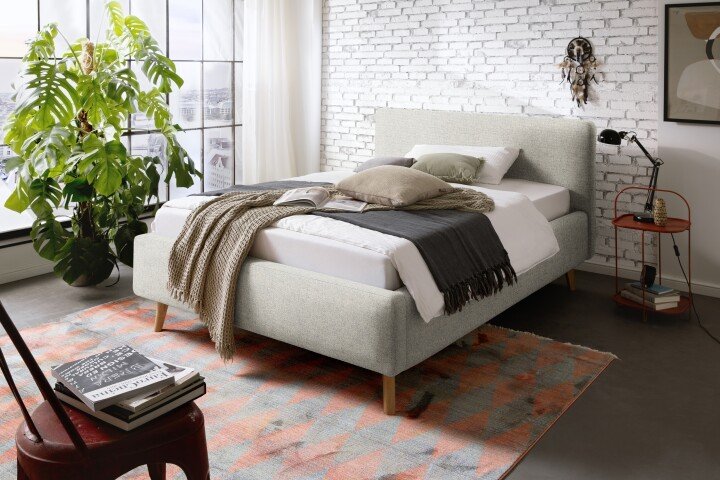 Polsterbett >Mattis< Liegefläche 120x200cm, Hevre Beige, Stellmaß: 141x105x218cm (BxHxT)