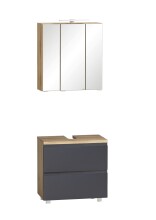 Badmöbel-Set >Paris< (2-teilig) in grau / Wotaneiche-Dekor - 60x195x35cm (BxHxT)