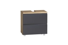 Badmöbel-Set >Paris< (2-teilig) in grau / Wotaneiche-Dekor - 60x195x35cm (BxHxT)