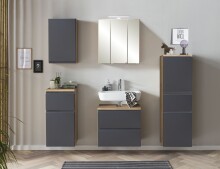 Badmöbel-Set >Paris< (2-teilig) in grau / Wotaneiche-Dekor - 60x195x35cm (BxHxT)