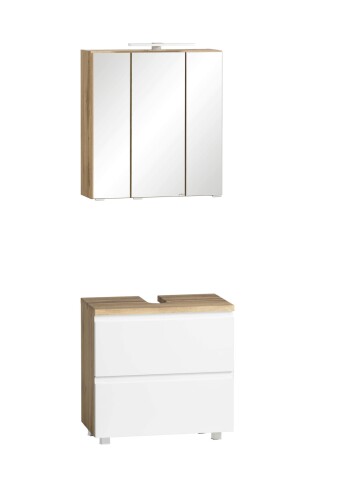 Badmöbel-Set >Paris< (2-tlg.) in weiß / Wotaneiche-Dekor - 60x195x35cm (BxHxT)