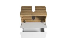 Badmöbel-Set >Paris< (2-tlg.) in weiß / Wotaneiche-Dekor - 60x195x35cm (BxHxT)