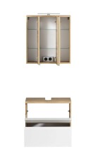 Badmöbel-Set >Paris< (2-tlg.) in weiß / Wotaneiche-Dekor - 60x195x35cm (BxHxT)