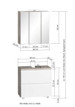 Badmöbel-Set >Paris< (2-tlg.) in weiß / Wotaneiche-Dekor - 60x195x35cm (BxHxT)