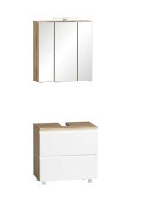 Badmöbel-Set >Paris< (2-tlg.) in weiß / Wotaneiche-Dekor - 60x195x35cm (BxHxT)