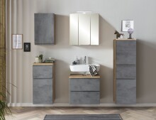 Badmöbel-Set >Paris< (2-tlg.) in Betongrau / Wotaneiche - 60x195x35cm (BxHxT)