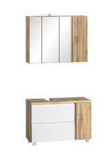 Badmöbel-Set >Paris< (2-tlg.) in weiß / Wotaneiche-Dekor - 85x195x35cm (BxHxT)
