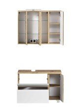 Badmöbel-Set >Paris< (2-tlg.) in weiß / Wotaneiche-Dekor - 85x195x35cm (BxHxT)