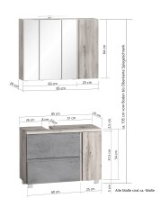 Badmöbel-Set >Paris< (2-tlg.) in Betongrau / Wotaneiche - 85x195x35cm (BxHxT)