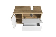 Badmöbel-Set >Paris< (2-tlg.) in matt-weiß / Wotaneiche-Dekor