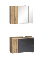 Badmöbel-Set >Paris< (2-tlg.) in grau / Wotaneiche-Dekor - 85x195x35cm (BxHxT)
