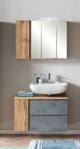 Badmöbel-Set >Paris< (2-tlg.) in Betongrau / Wotaneiche - 85x195x35cm (BxHxT)