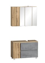 Badmöbel-Set >Paris< (2-tlg.) in Betongrau / Wotaneiche - 85x195x35cm (BxHxT)