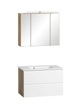 Badmöbel-Set >Paris< (2-tlg.) in weiß / Wotaneiche-Dekor - 80x195x47cm (BxHxT)