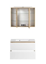 Badmöbel-Set >Paris< (2-tlg.) in weiß / Wotaneiche-Dekor - 80x195x47cm (BxHxT)