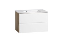 Badmöbel-Set >Paris< (2-tlg.) in weiß / Wotaneiche-Dekor - 80x195x47cm (BxHxT)