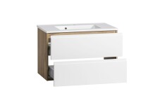 Badmöbel-Set >Paris< (2-tlg.) in weiß / Wotaneiche-Dekor - 80x195x47cm (BxHxT)