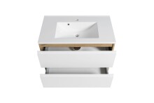 Badmöbel-Set >Paris< (2-tlg.) in weiß / Wotaneiche-Dekor - 80x195x47cm (BxHxT)