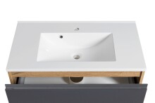 Badmöbel-Set >Paris< (2-tlg.) in grau / Wotaneiche-Dekor - 80x195x47cm (BxHxT)