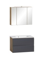 Badmöbel-Set >Paris< (2-tlg.) in grau / Wotaneiche-Dekor - 80x195x47cm (BxHxT)