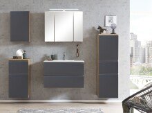 Badmöbel-Set >Paris< (2-tlg.) in grau / Wotaneiche-Dekor - 80x195x47cm (BxHxT)