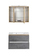 Badmöbel-Set >Paris< (2-teilig) in Betongrau / Wotaneiche - 80x195x47cm (BxHxT)