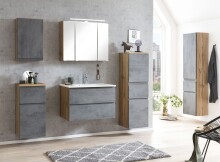 Badmöbel-Set >Paris< (2-teilig) in Betongrau / Wotaneiche - 80x195x47cm (BxHxT)