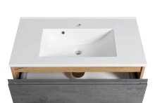 Badmöbel-Set >Paris< (2-teilig) in Betongrau / Wotaneiche - 80x195x47cm (BxHxT)