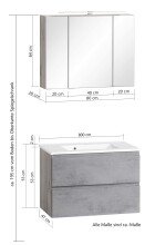 Badmöbel-Set >Paris< (2-teilig) in Betongrau / Wotaneiche - 80x195x47cm (BxHxT)