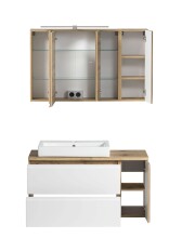 Badmöbel-Set >Paris< (2-tlg.) in weiß / Wotaneiche-Dekor - 105x195x47cm (BxHxT)