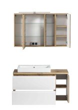 Badmöbel-Set >Paris< (2-tlg.) in weiß / Wotaneiche-Dekor - 105x195x47cm (BxHxT)