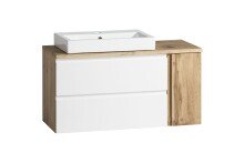 Badmöbel-Set >Paris< (2-tlg.) in weiß / Wotaneiche-Dekor - 105x195x47cm (BxHxT)