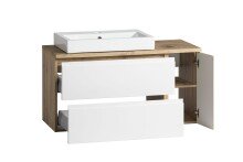 Badmöbel-Set >Paris< (2-tlg.) in weiß / Wotaneiche-Dekor - 105x195x47cm (BxHxT)