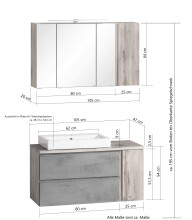 Badmöbel-Set >Paris< (2-teilig) in grau / Wotaneiche-Dekor - 105x195x47 (BxHxT)