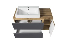 Badmöbel-Set >Paris< (2-teilig) in grau / Wotaneiche-Dekor - 105x195x47 (BxHxT)