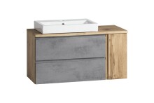 Badmöbel-Set >Paris< (2-teilig) in Betongrau / Wotaneiche - 105x195x47cm (BxHxT)