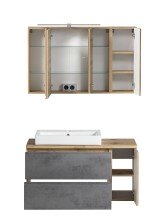 Badmöbel-Set >Paris< (2-teilig) in Betongrau / Wotaneiche - 105x195x47cm (BxHxT)