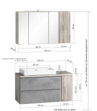 Badmöbel-Set >Paris< (2-teilig) in Betongrau / Wotaneiche - 105x195x47cm (BxHxT)