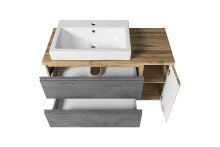 Badmöbel-Set >Paris< (2-teilig) in Betongrau / Wotaneiche - 105x195x47cm (BxHxT)