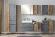 Badmöbel-Set >Paris< (2-teilig) in Betongrau / Wotaneiche - 105x195x47cm (BxHxT)